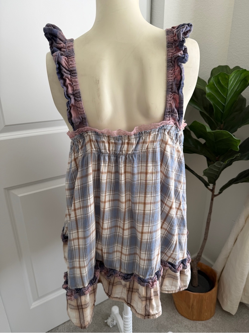 Urban Outfitters Blue & Pink Plaid Ruffle Mini Dress - Picture 6 of 8